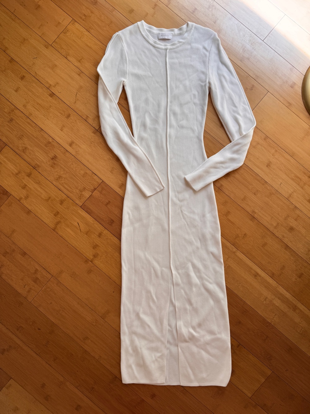 long sleeve knit midi dress w front slit by Meshki